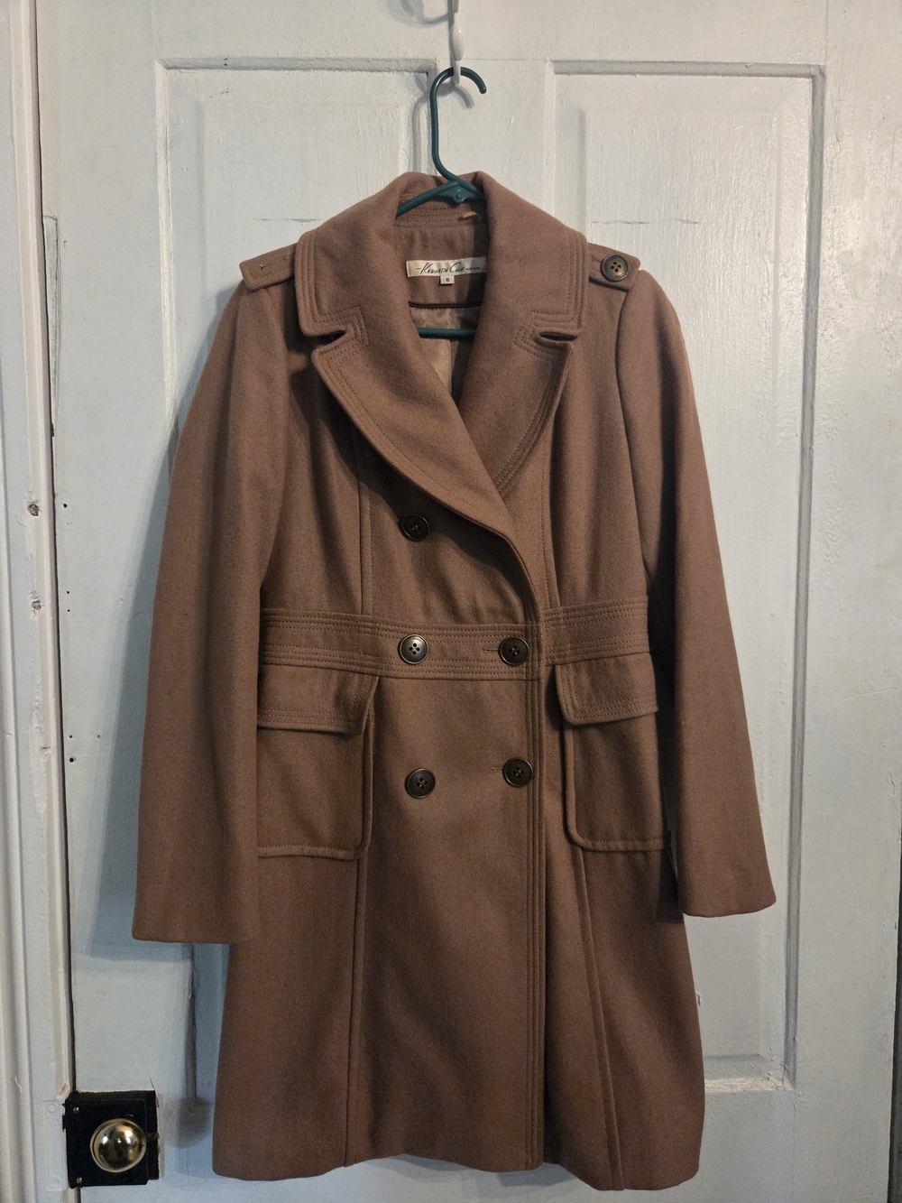 Kenneth Cole Double-Breasted Pea Coat in Taupe Brown